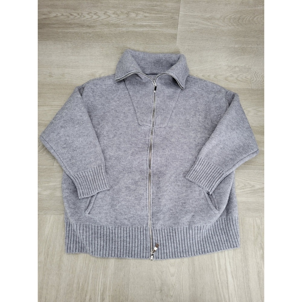 Commenseโ Full Zip Knit Sweater Gray High Neck Cardigan Women's XS